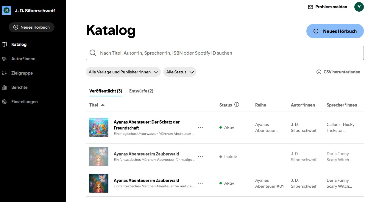 Übersicht von Spotify Panel für Hörbücher.